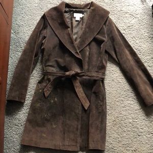 100%leather knee length coat